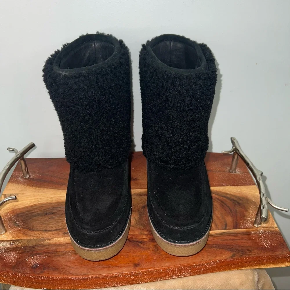 UGG Coldin Black Shearling Wedge Ankle Boots Size 11 - Picture 4 of 9